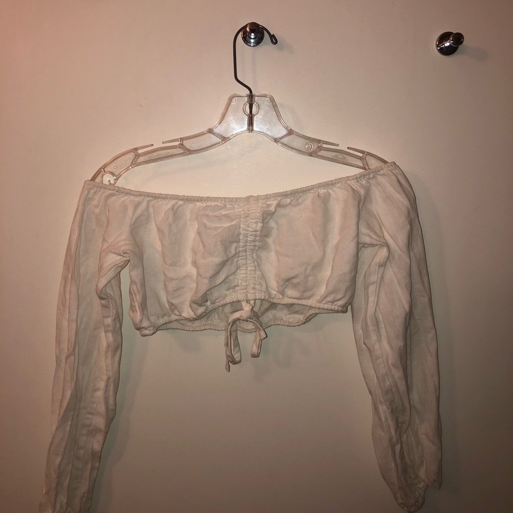 LA Hearts White off the shoulder puffy crop top